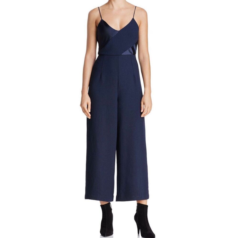 C/MEO Collective spaghetti strap silk detail jumpsuit size large navy
